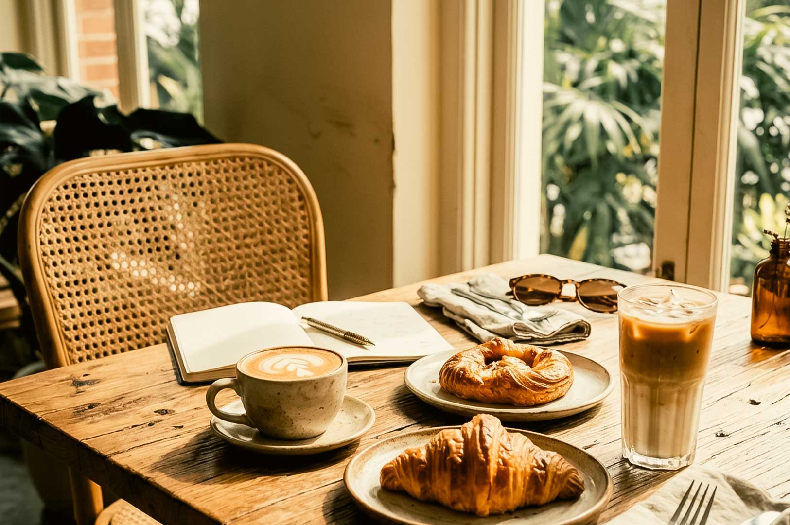 A Sunday brunch spread shared at the table